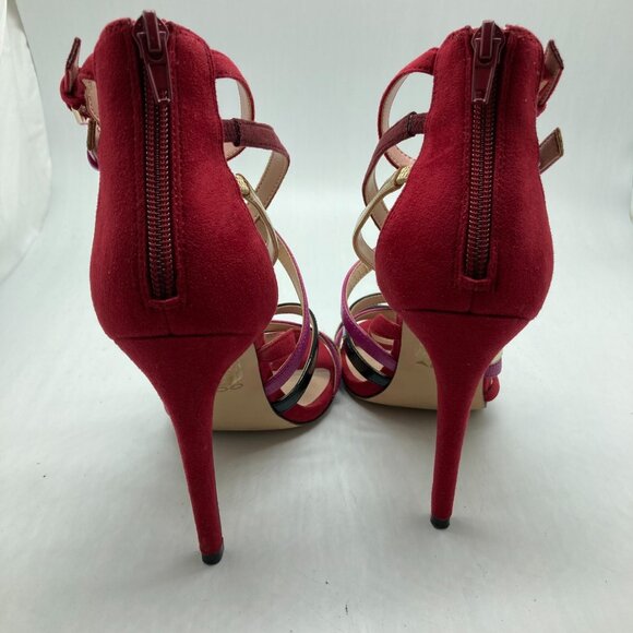 Aldo Women Strappy Back Zip Stiletto Multicolor Reds/Cheetah Leather - Picture 4 of 9